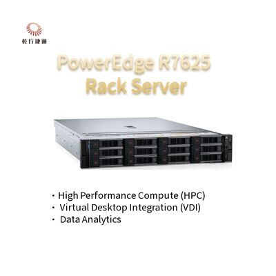 2U Two Socket PowerEdge R7625 Rack Server الجيل الرابع AMD EPYCTM معالجات تصل إلى 8x PCIe Gen5 فتحات 12 X 2.5 "SATA/SAS SSDs
